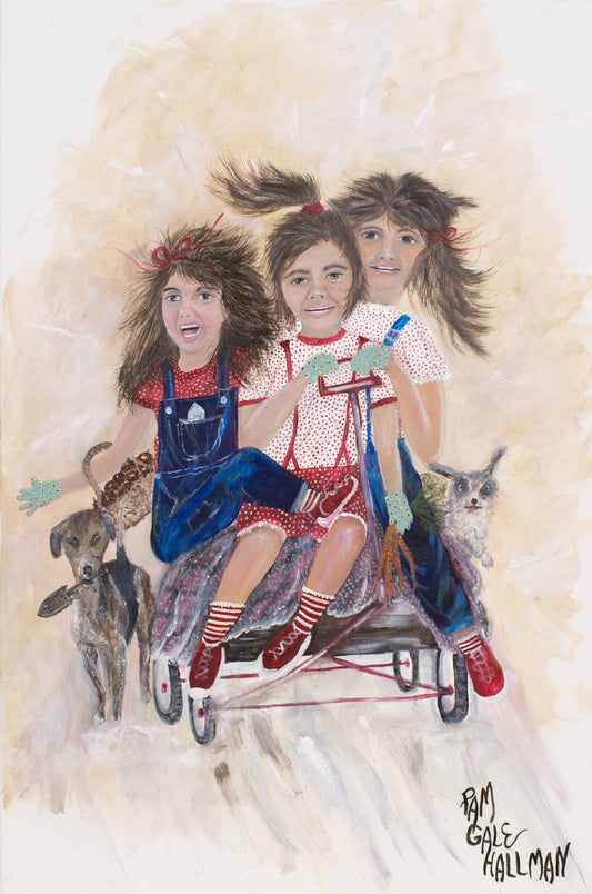 "Downhill Race in Grandma's Garden Cart"